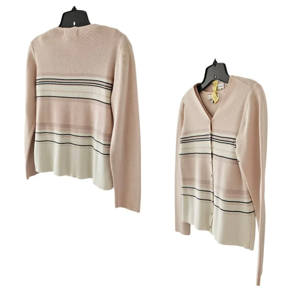 Petite Sophisticate Striped Sweater Set | EUC | XSP | Pink Cream Navy - Picture 6 of 16